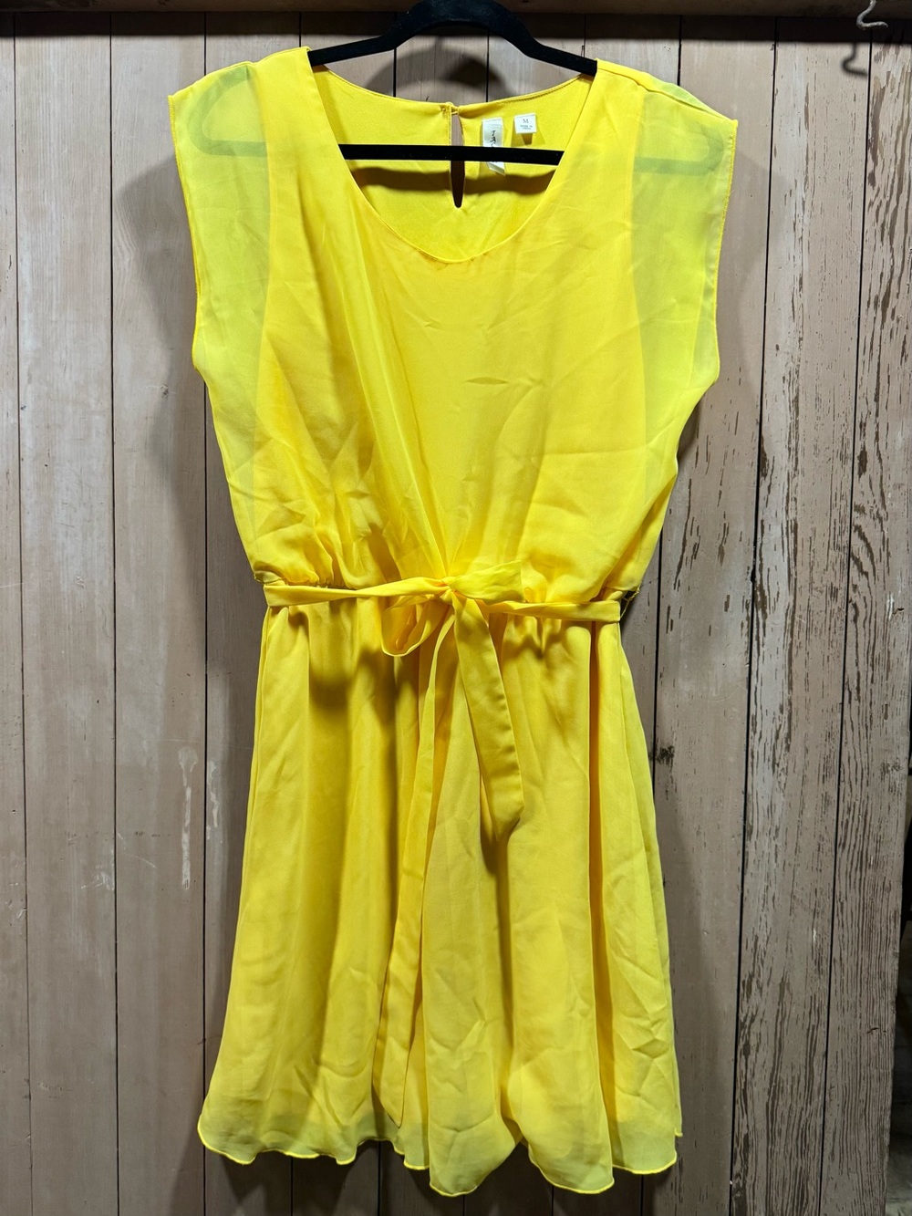 Tacera Bright Yellow Tie-Waist Chiffon Casual Dress